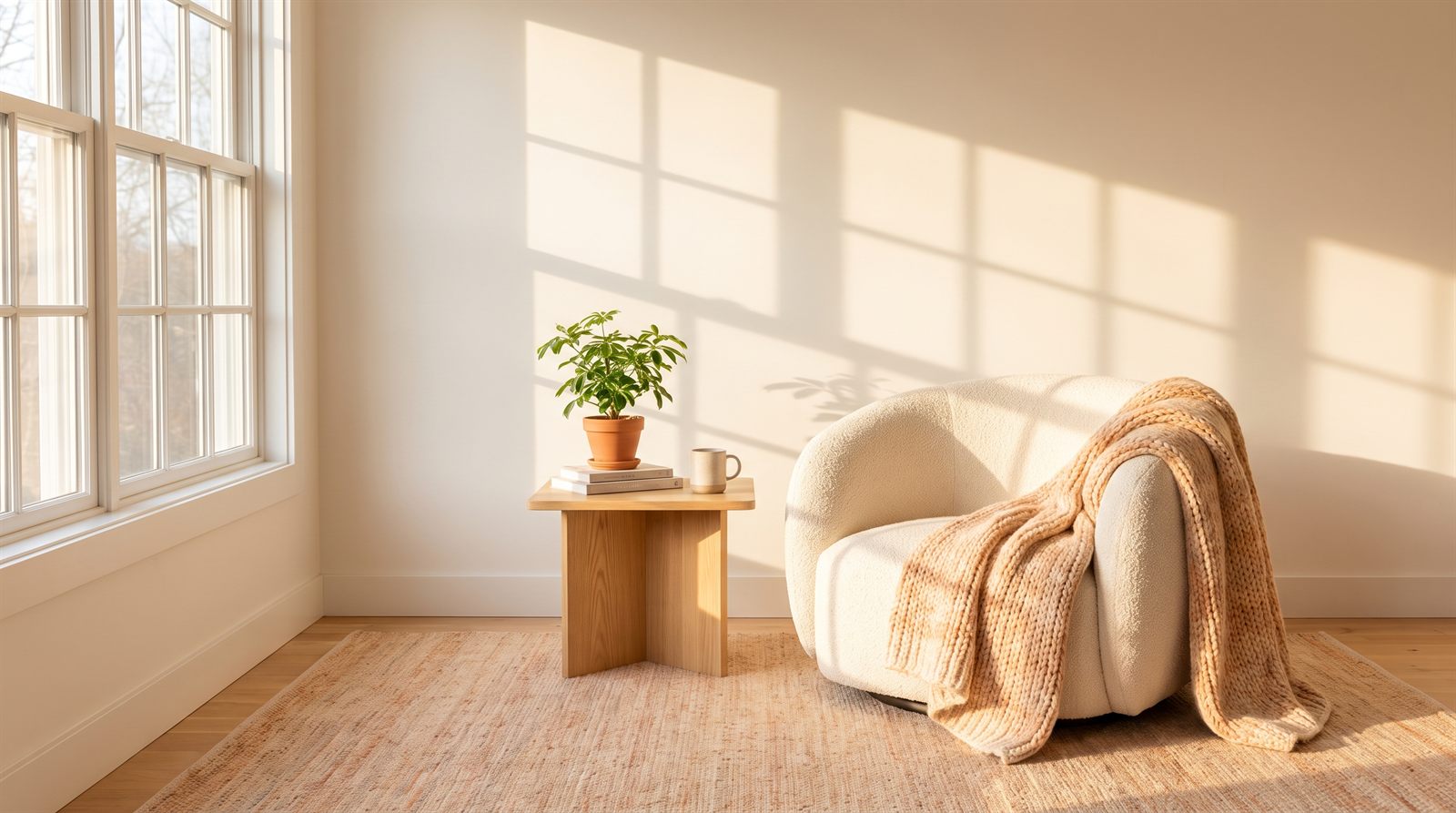 Helles, freundliches Zimmer mit Sessel im warmen Morgenlicht – ein sicherer Ort für ein Gespräch